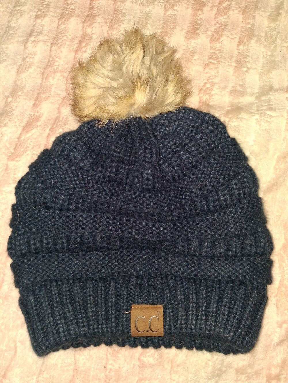 C.C Pom Pom Beanie Hat - Navy